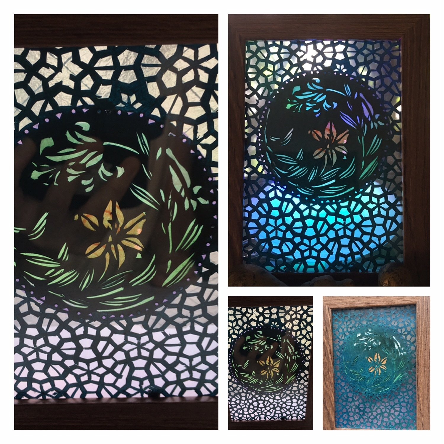 切り絵アート 二色の百合とイスラム模様｜Frau Schnitt