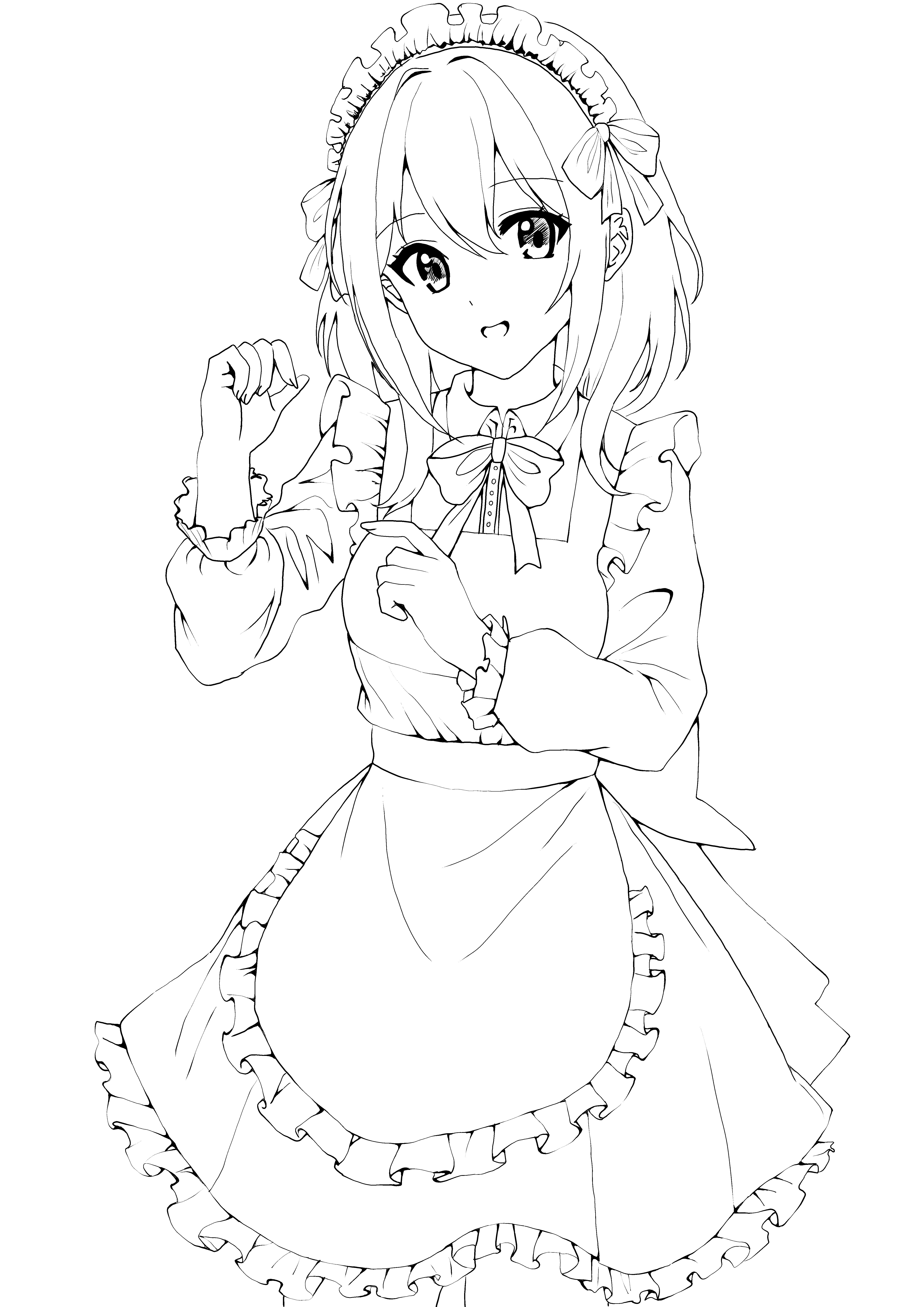 ♯32 メイド服の女の子の絵｜にゃおりん｜線画イラスト練習中