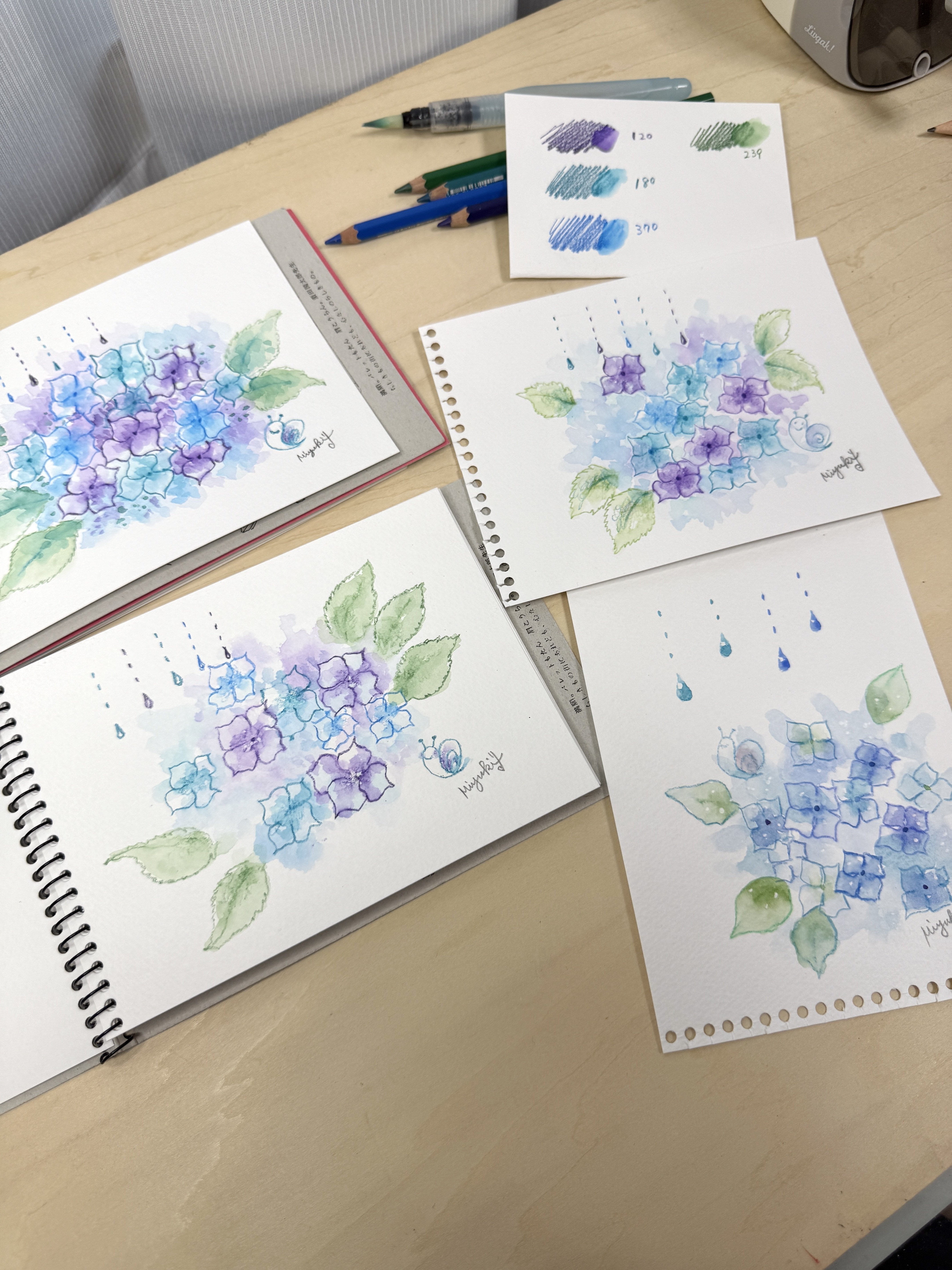 水彩色鉛筆4本であじさいの描き方｜吉沢深雪