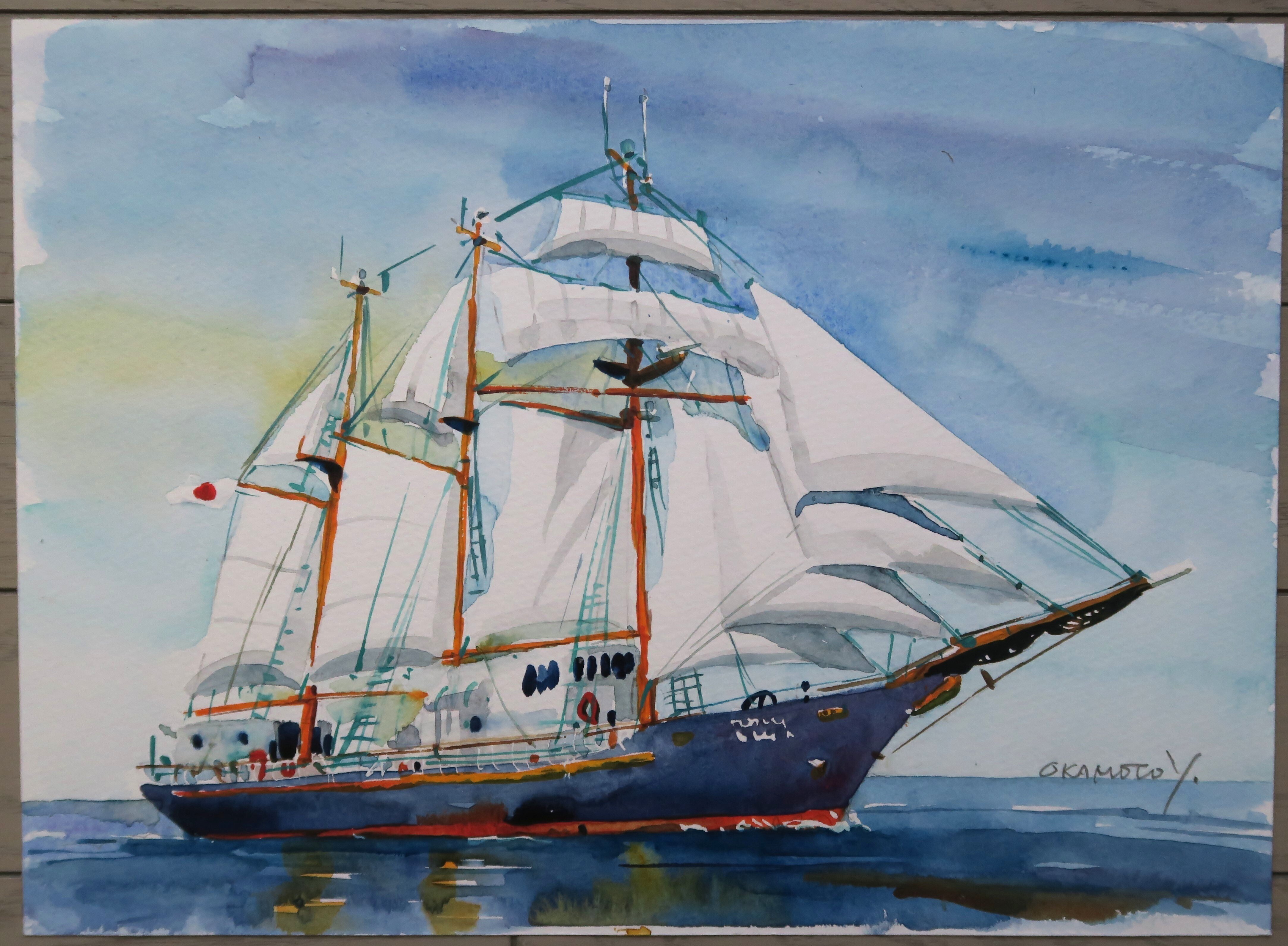 みらいへ」神戸沖を帆走/海辺の水彩画｜海の音 - umi no oto - by FURUNO