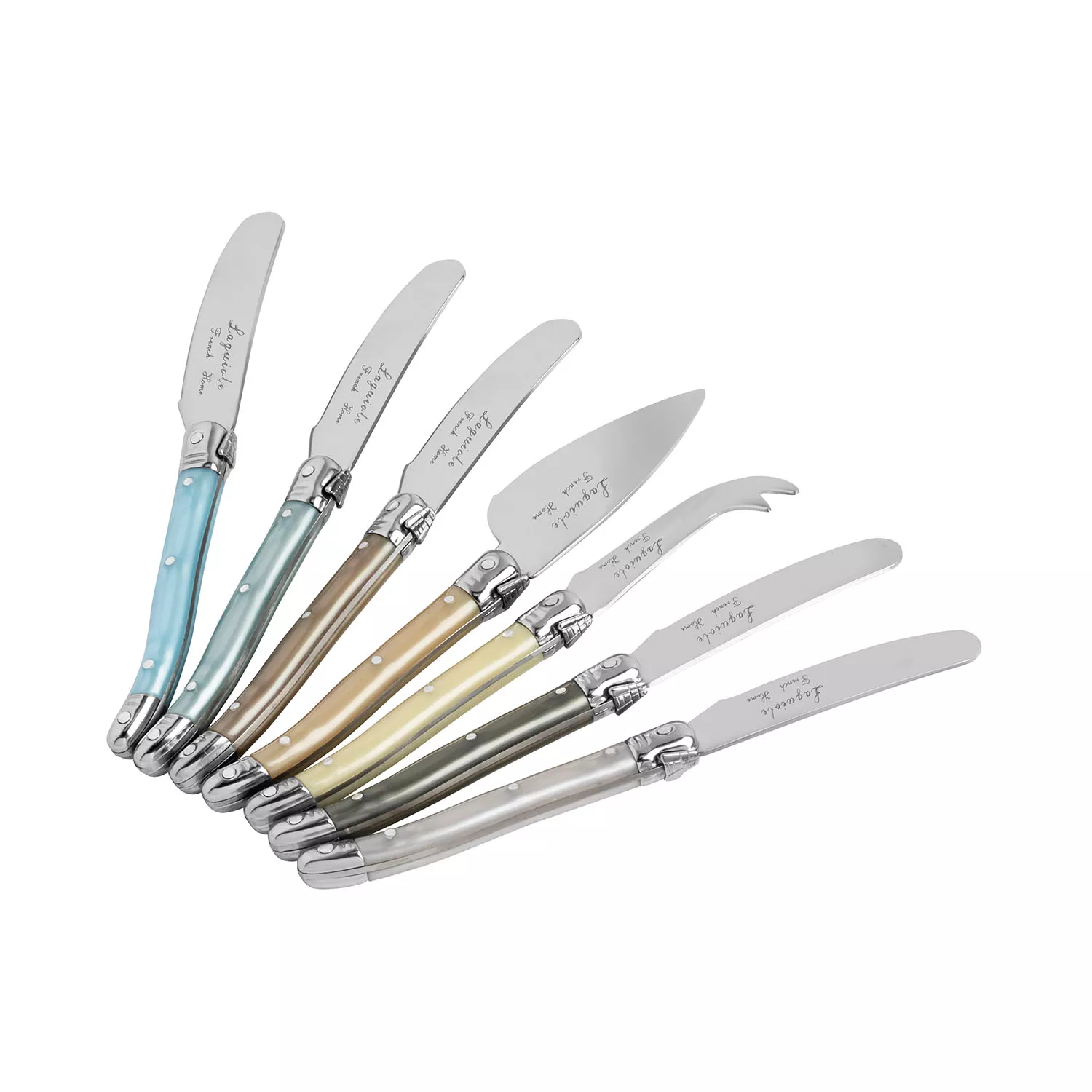 French Home Laguiole Mother of Pearl 7-Piece Cheese Knife Set