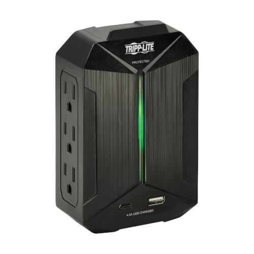 Surge Protector, 6 Outlet, 490 Joules, Direct Plug in with USB and