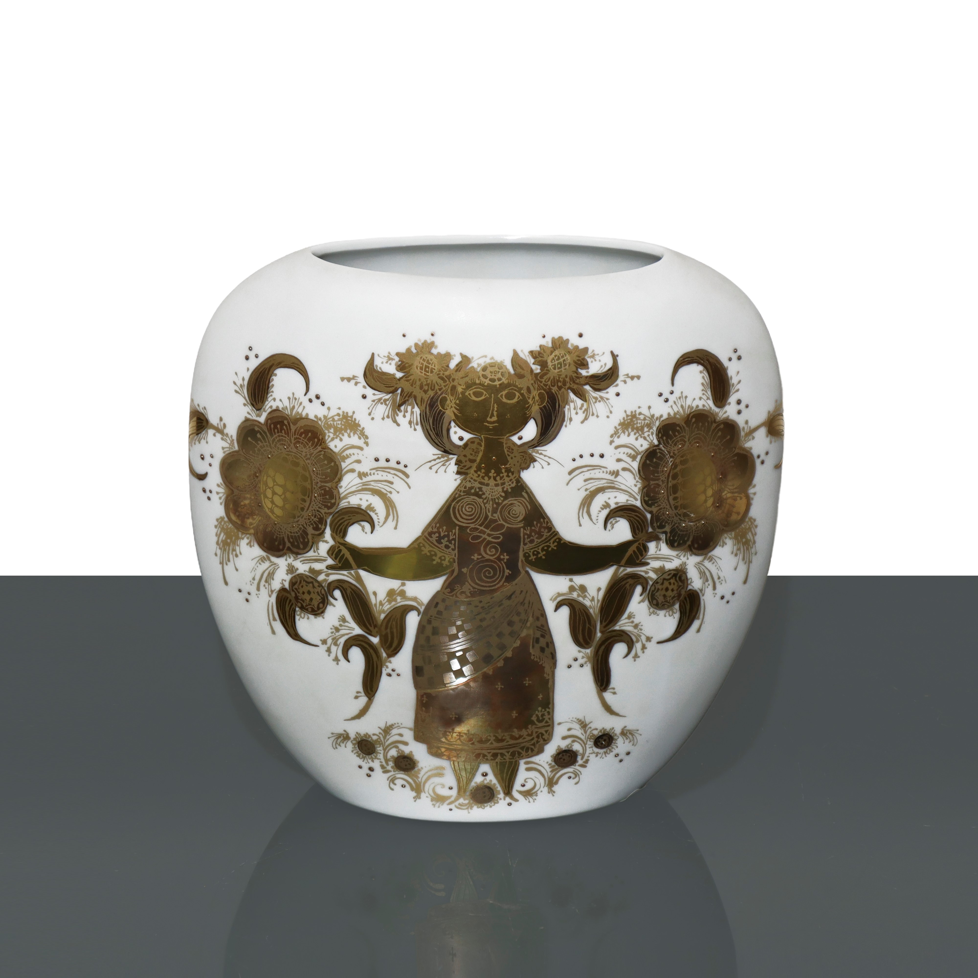 Bjorn Wiinblad per Rosenthal : White porcelain vase with gold