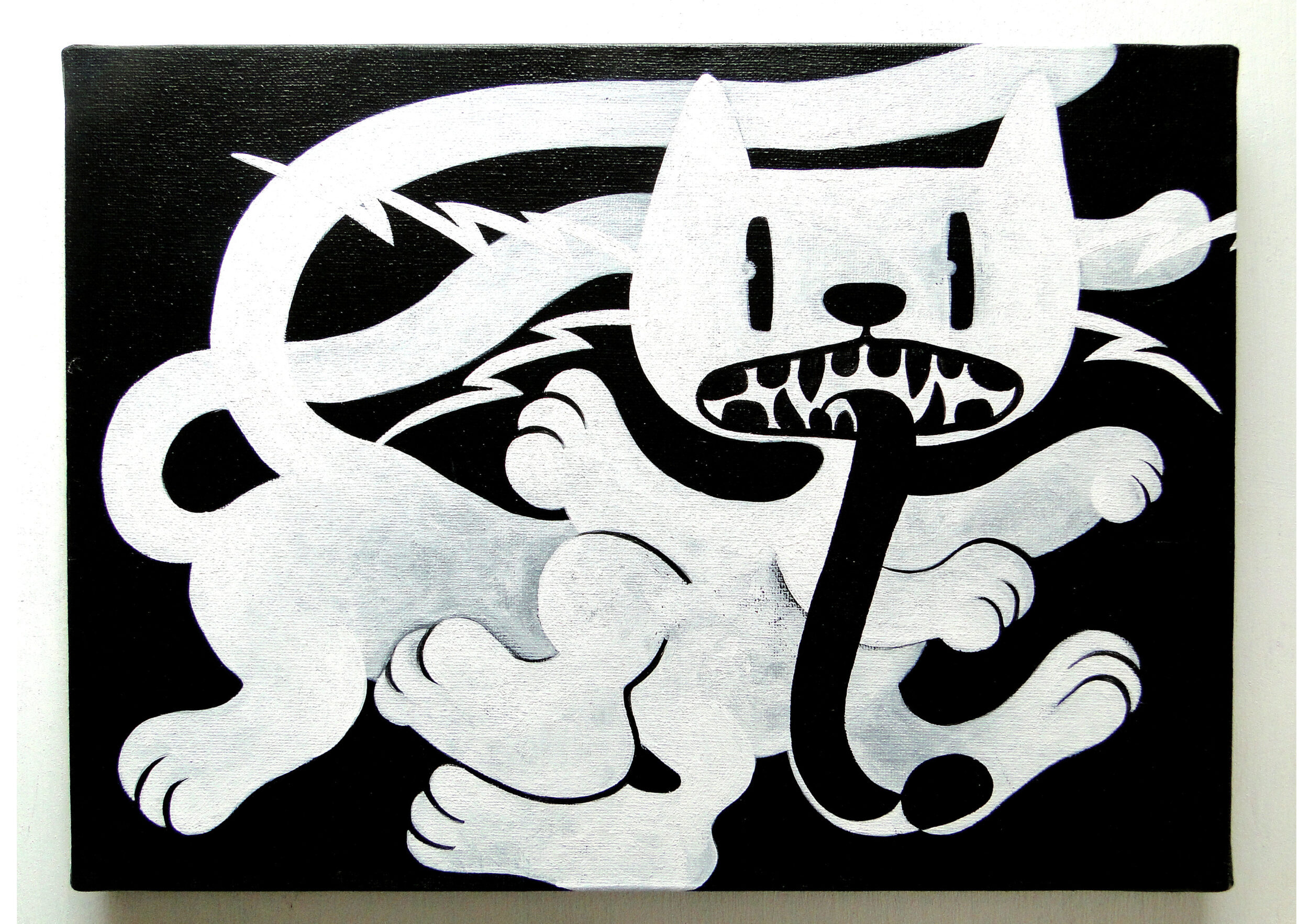 舌長の猫のグラフィティアート 原画 絵画 キャンバス画 モンスター