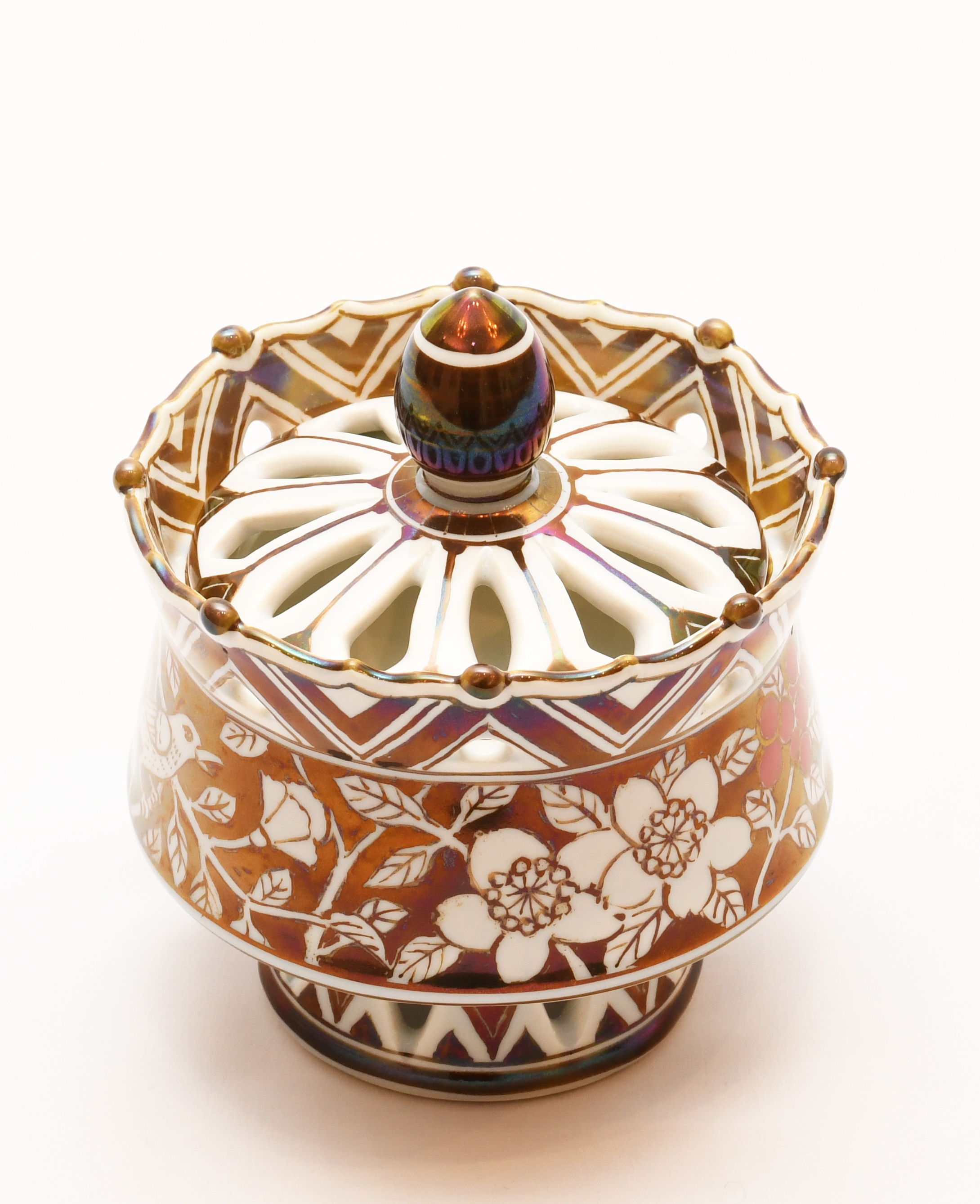 七代加藤幸兵衛『 ラスター彩 花鳥文香爐』 | 陶芸作品（作家特選