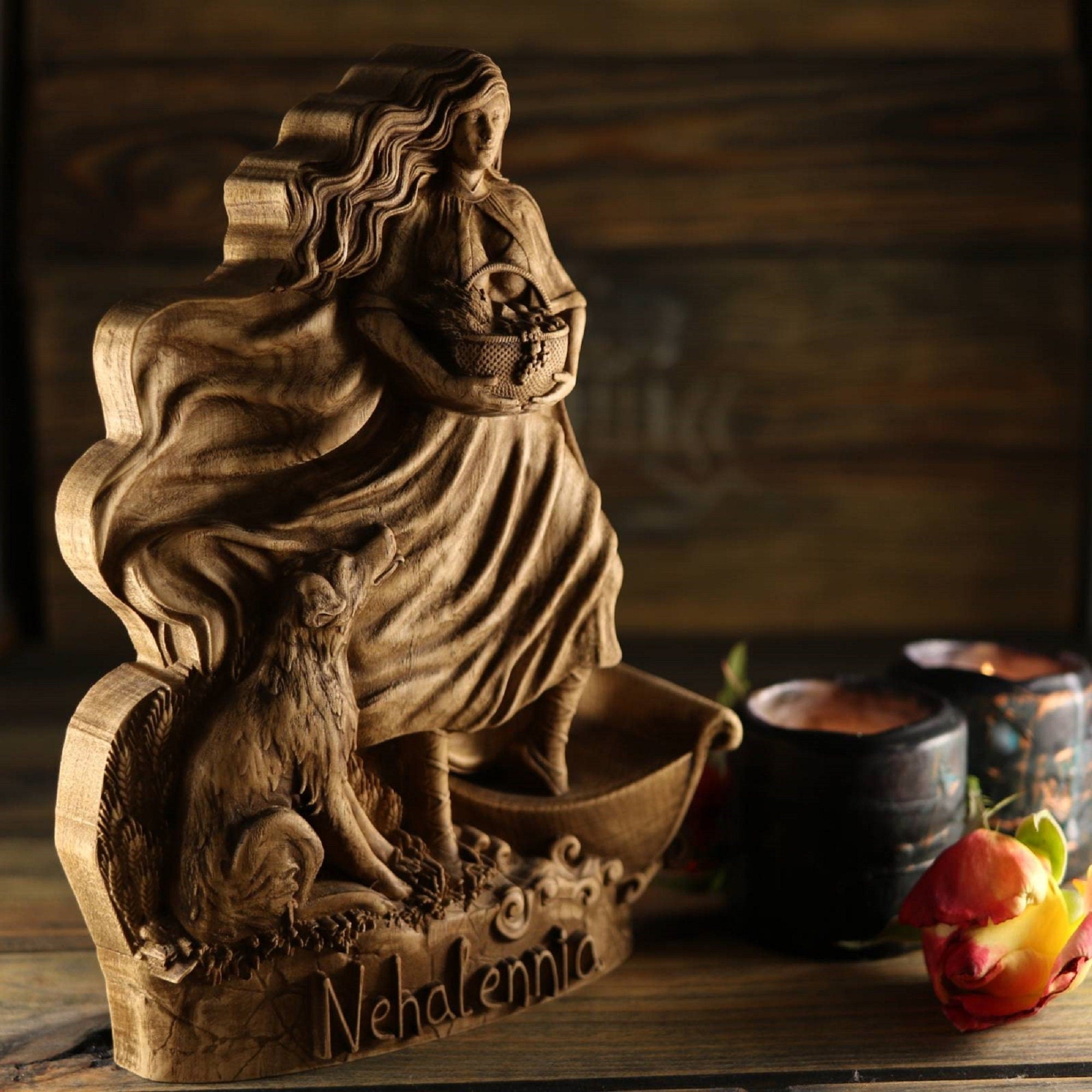 Nehalennia Sea goddess Wooden statue Celtic goddess – Art Carving Shop