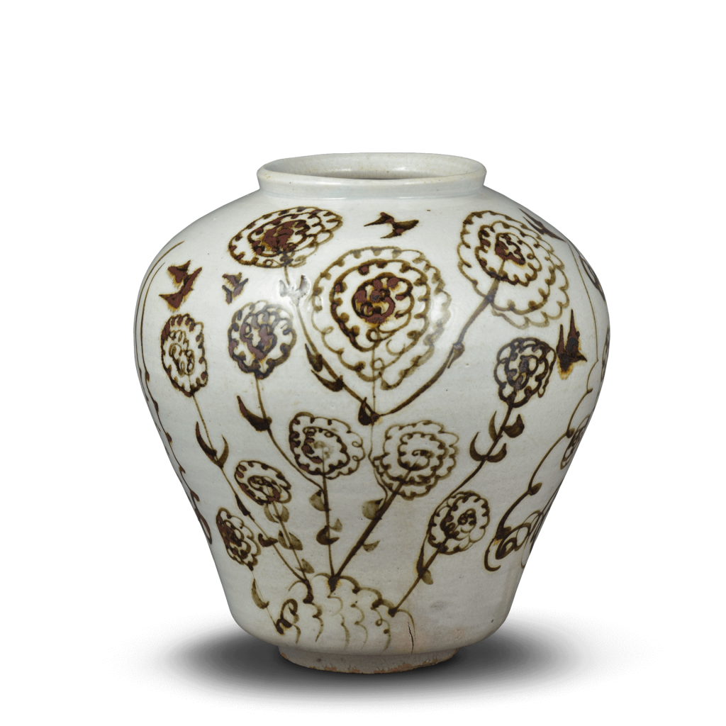 安東五 鉄砂梅竹文扁壺 李朝 高麗 白磁 安東五 鉄砂梅竹文扁壺 李朝