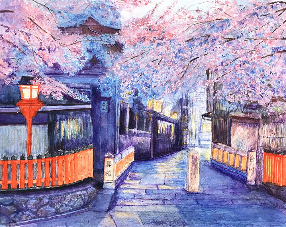水彩画『夜明けの巽橋』 - 絵画教室 アートスクール セント・ギャラリー