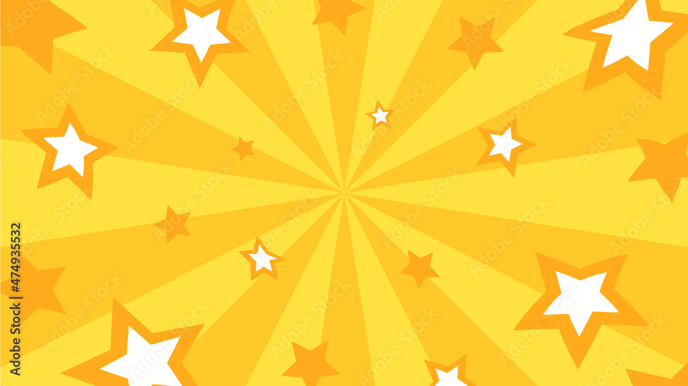 放射状に広がる星の背景イラスト_集中線_アメコミ風_黄色_16:9 Stock