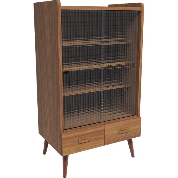 オープン本棚 収納アイデア｜aster 600MGガラスキャビネット 木目