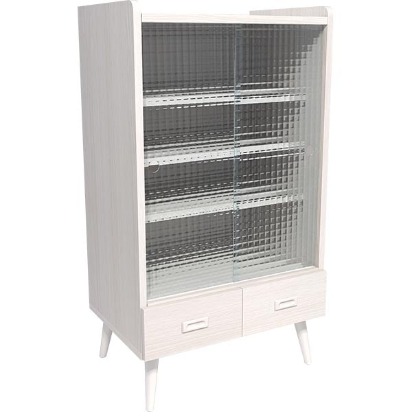 オープン本棚 収納アイデア｜aster 600MGガラスキャビネット 木目