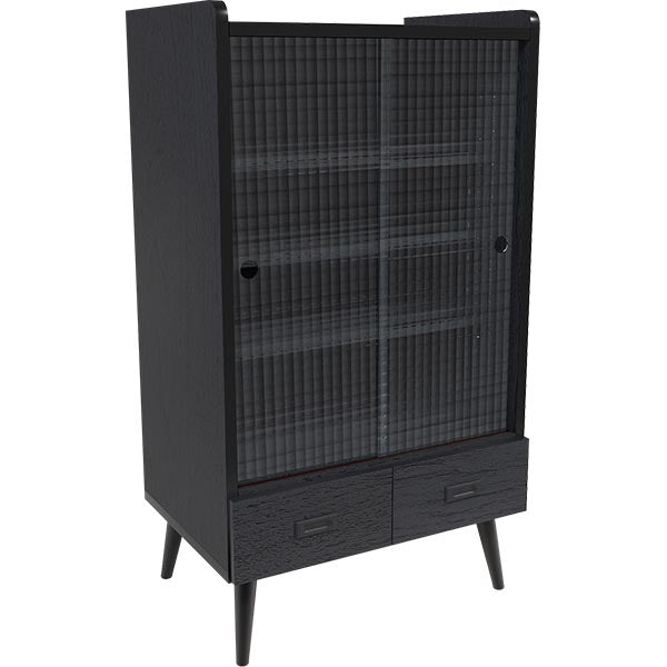 オープン本棚 収納アイデア｜aster 600MGガラスキャビネット 木目