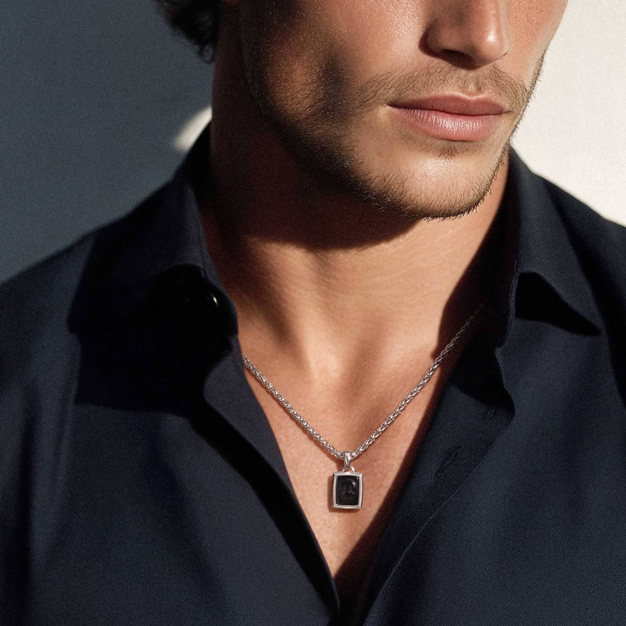 AWNL メンズ ブルータイガーアイ 時の神 シルバーロープチェーン