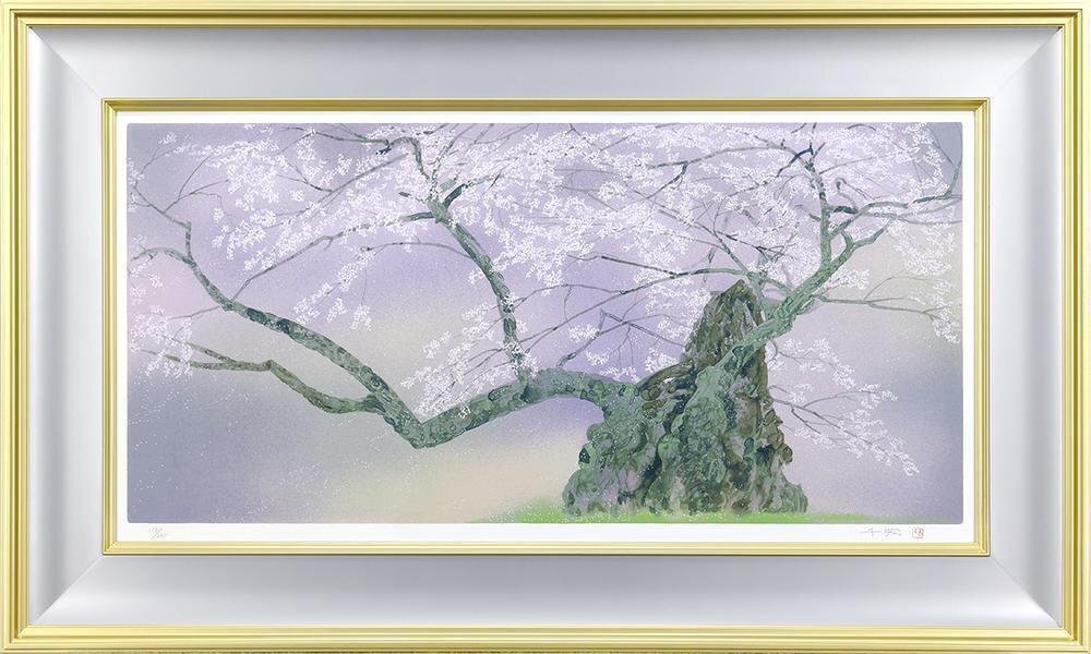 真作】【WISH】中島千波「神代櫻」シルクスクリーン 約25号 大作 直筆