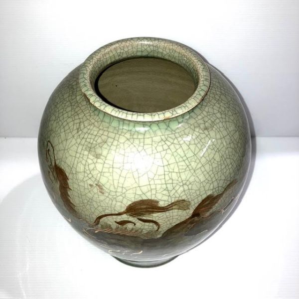 仙4 大堀相馬焼 花瓶 花入 花器 壺 飾り壺 走り馬 金彩 青ひび 伝統