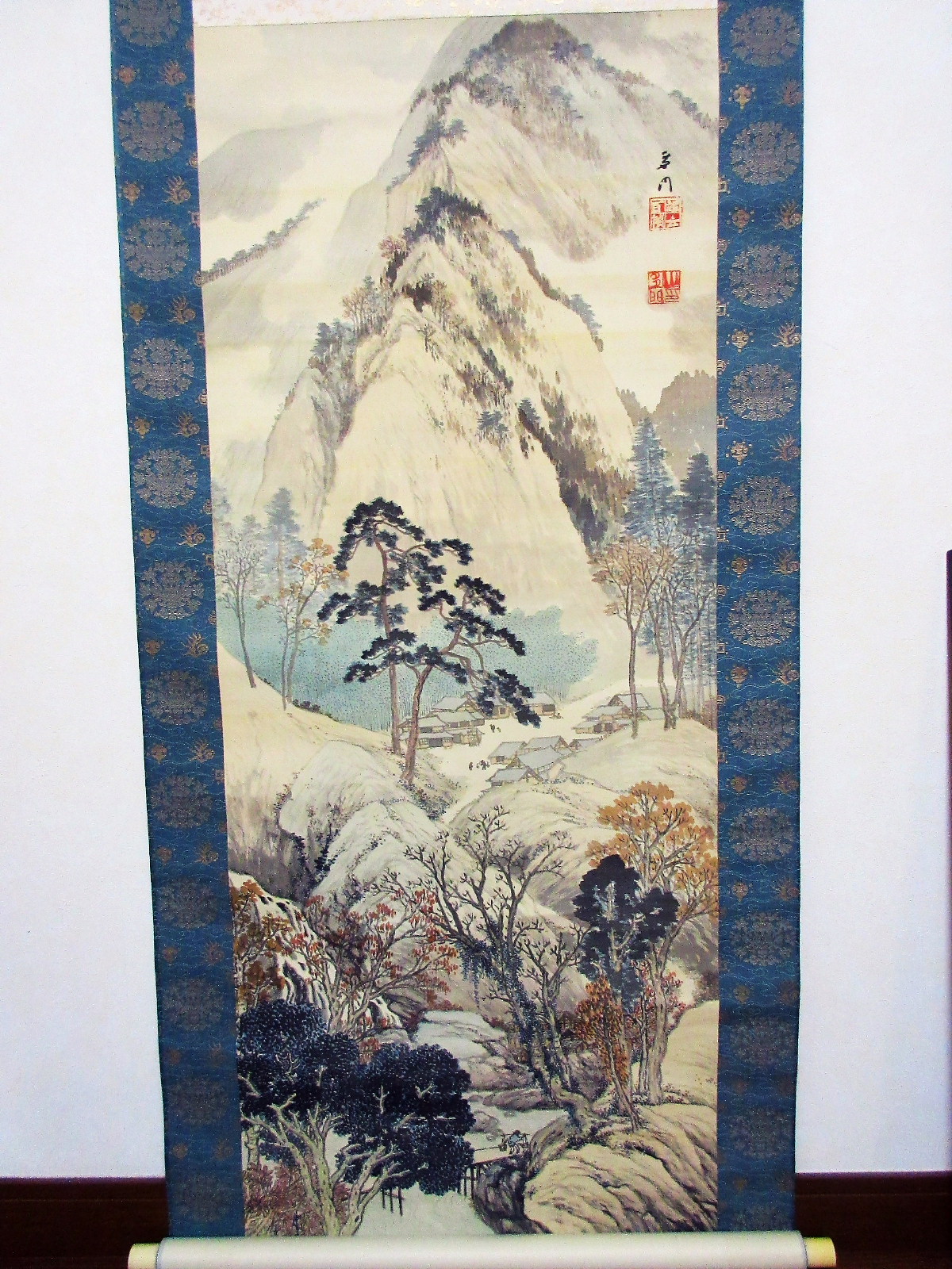 秋景小川鴻城掛軸Y248