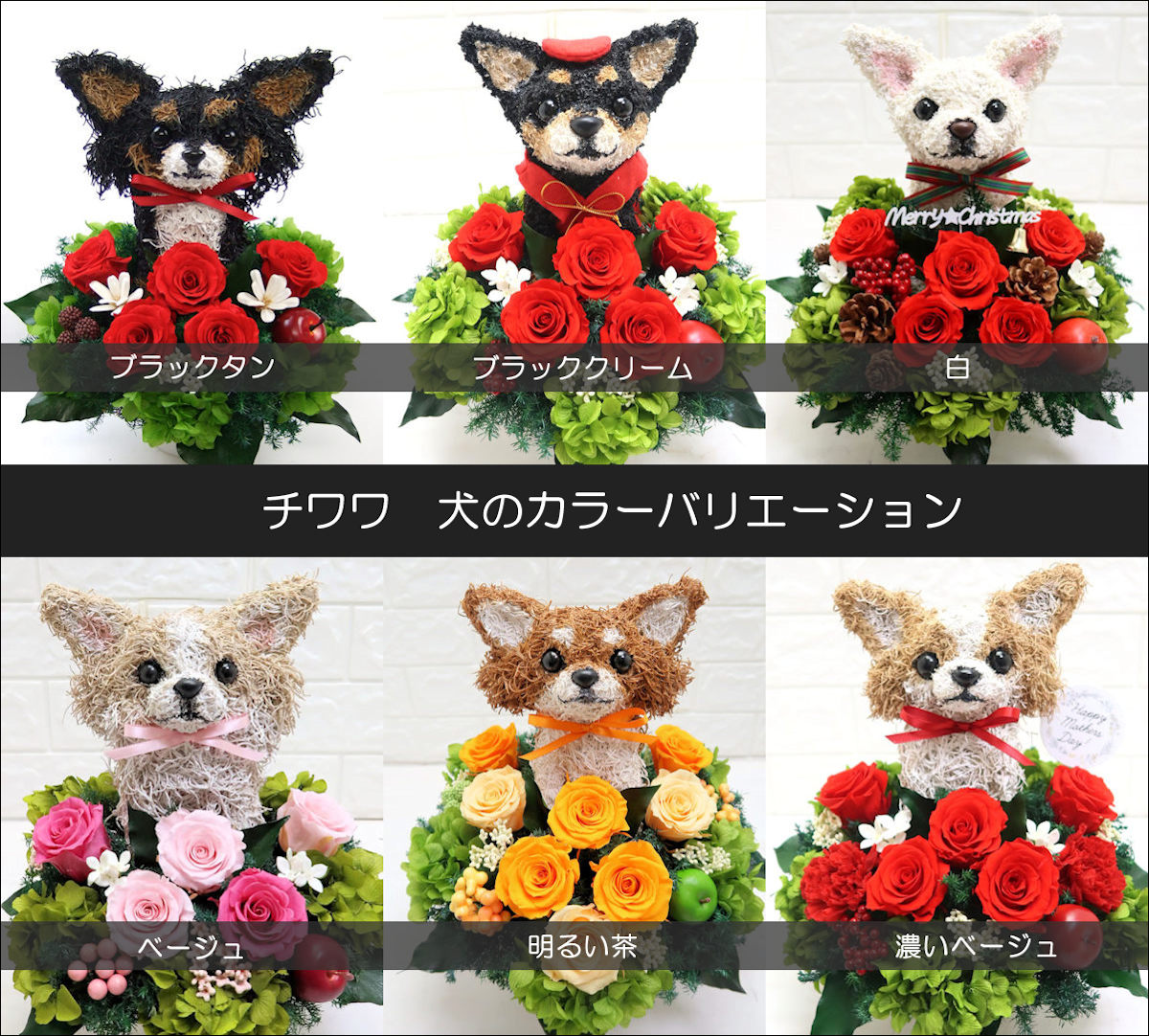 犬好き母の日プレゼント チワワのプリザーブドフラワーアレンジ