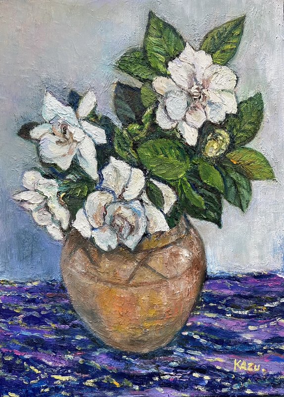 クチナシの花の油彩画