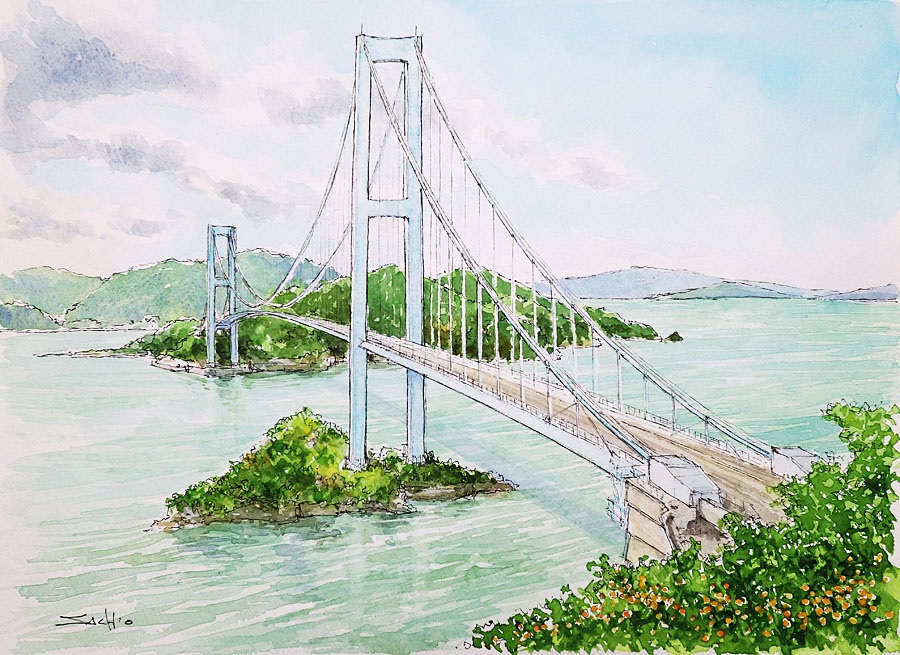 田中佐知男 橋の水彩画