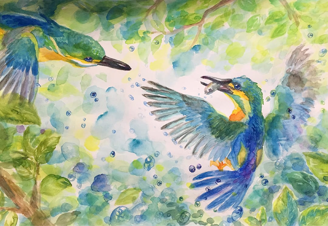 水彩アート ／カワセミ - ayacodesign｜きんときあやこ