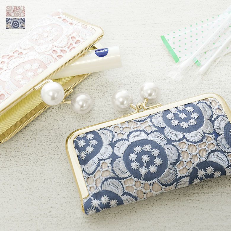 在庫商品】ポケット付きがま口リップケース【ポリッシュレース】 [M便