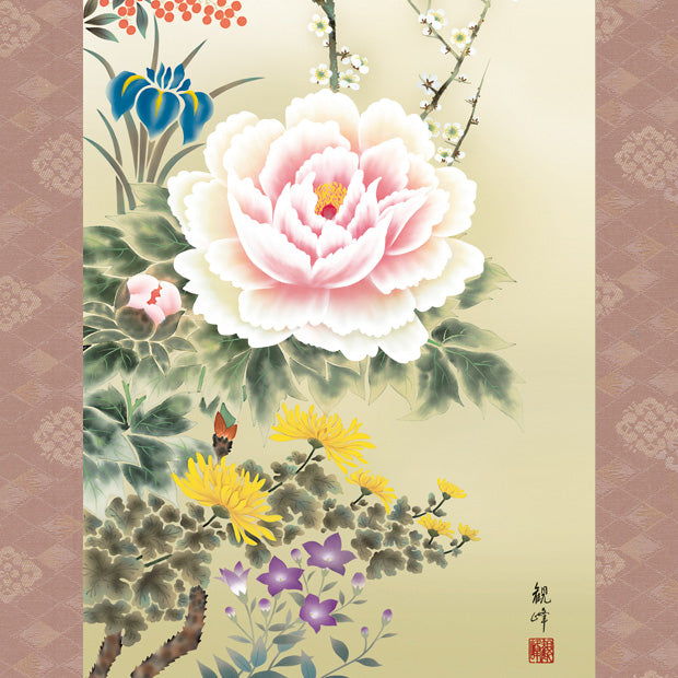 掛軸 花鳥画 年中掛け 四季花 尺三 – 風景特選店のあゆわら®︎