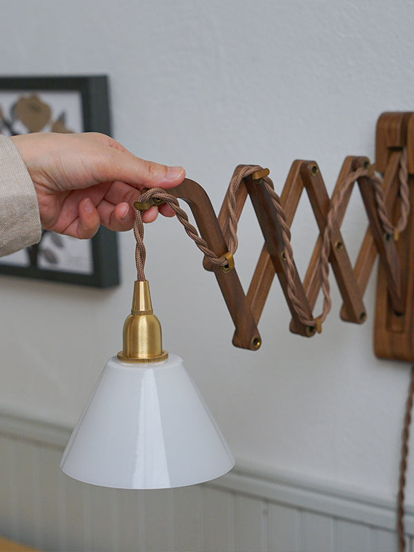 Wood Bracket SCISSOR WALNUT × ミニガラスシェード コニック ホワイト SET