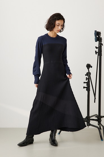 crie conforto】バイカラービスチェドッキングニットワンピ｜WOMEN