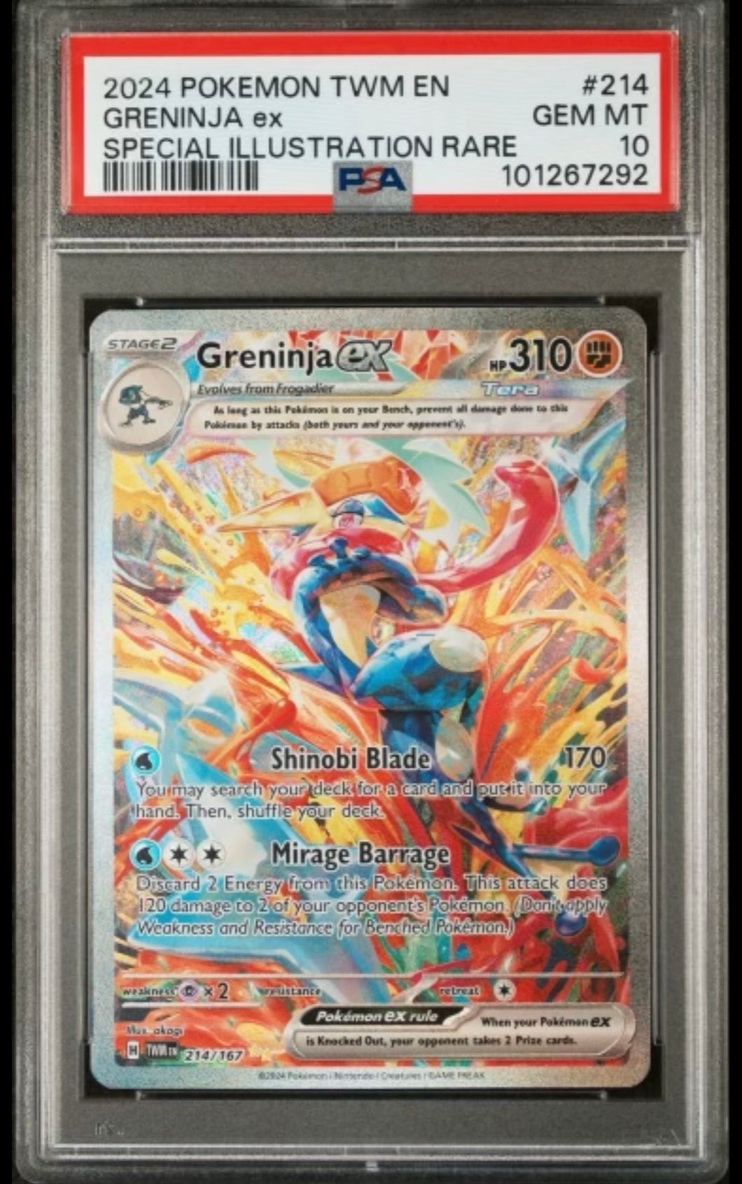PSA 10 Greninja ex 214/167 Sv06: Twilight Masquerade Holo Pokémon