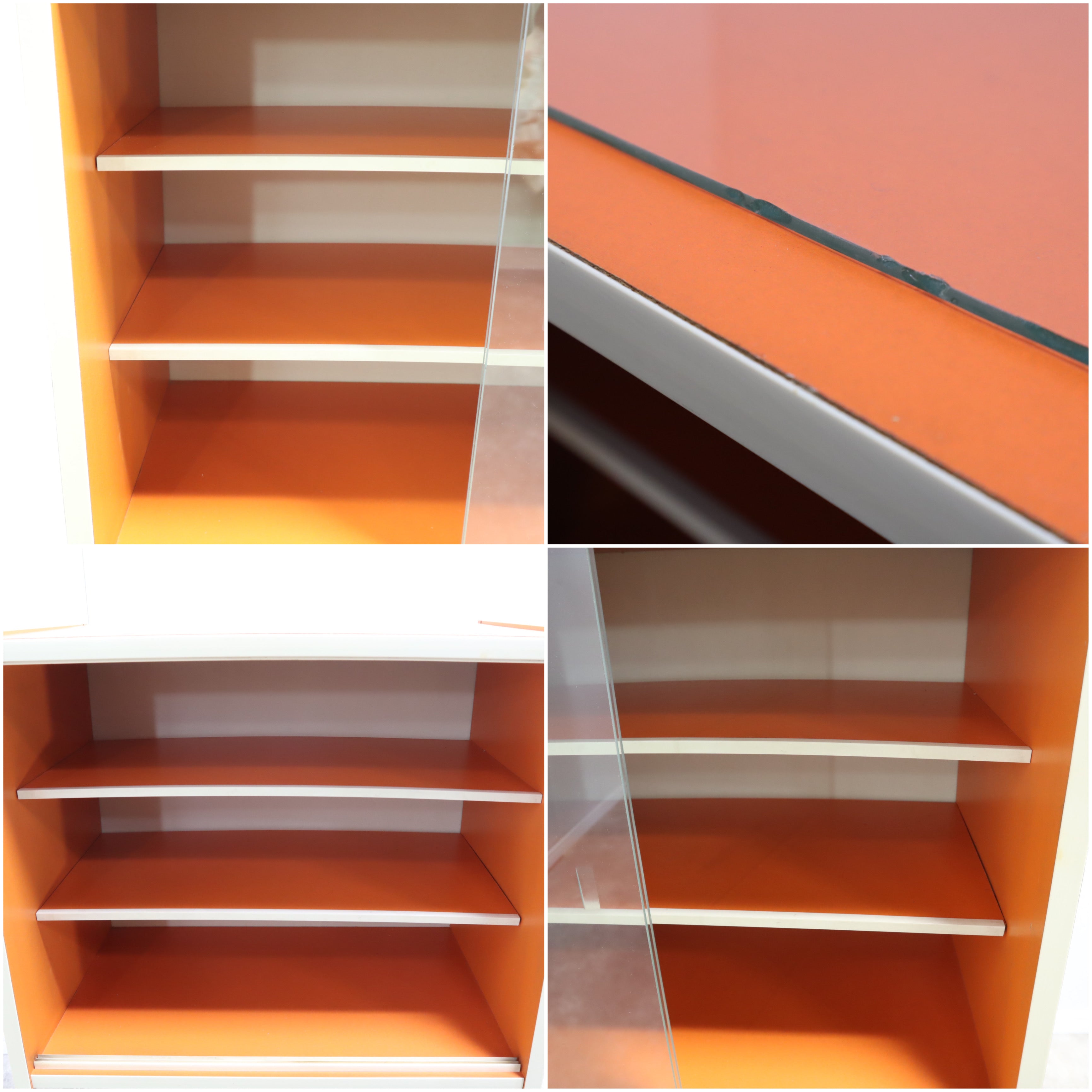 ガラス棚 オレンジ 昭和 レトロポップ 収納棚 コンパクト カラー