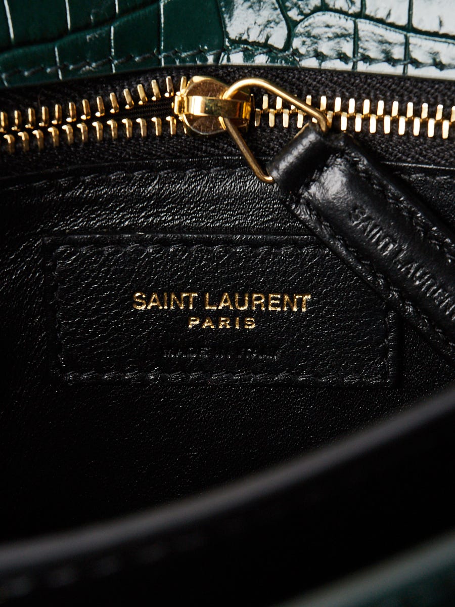 Yves Saint Laurent Dark Mint Croc Embossed Leather Cassandra Clasp
