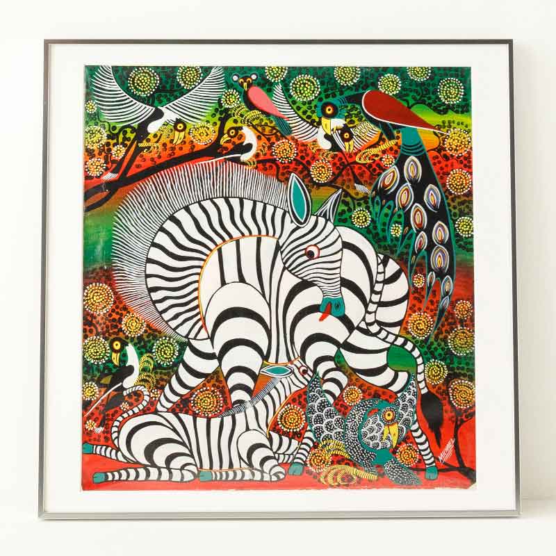 アフリカンアート37 / クジャクとシマウマ | ボー・デコール