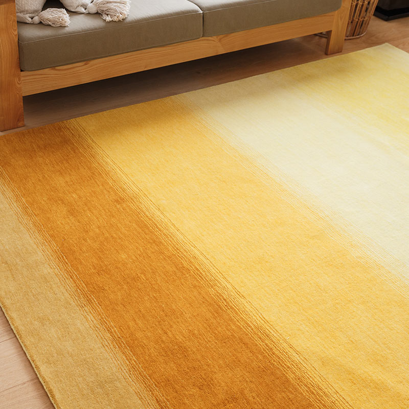 天然ウールを手仕事で織り上げたカラフル風水ラグ / ゴールド