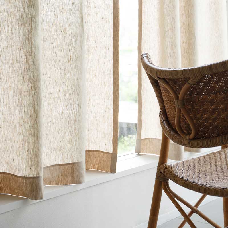 光沢のある既成サイズリネンカーテン [ナチュラル Chintz] リネン100