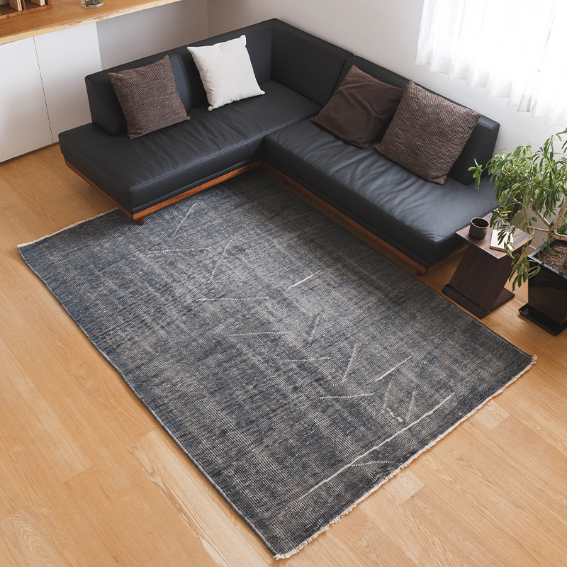 ヴィンテージ風ラグ ウール100％の緑の絨毯 [NR5604フォレストグリーン