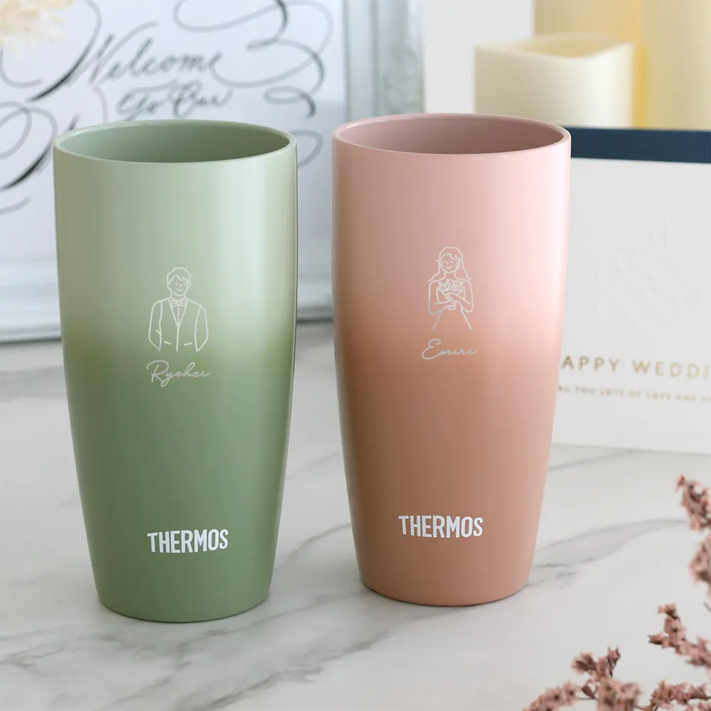 結婚式 電報】名前入りサーモス 真空断熱タンブラー ナチュラルカラー