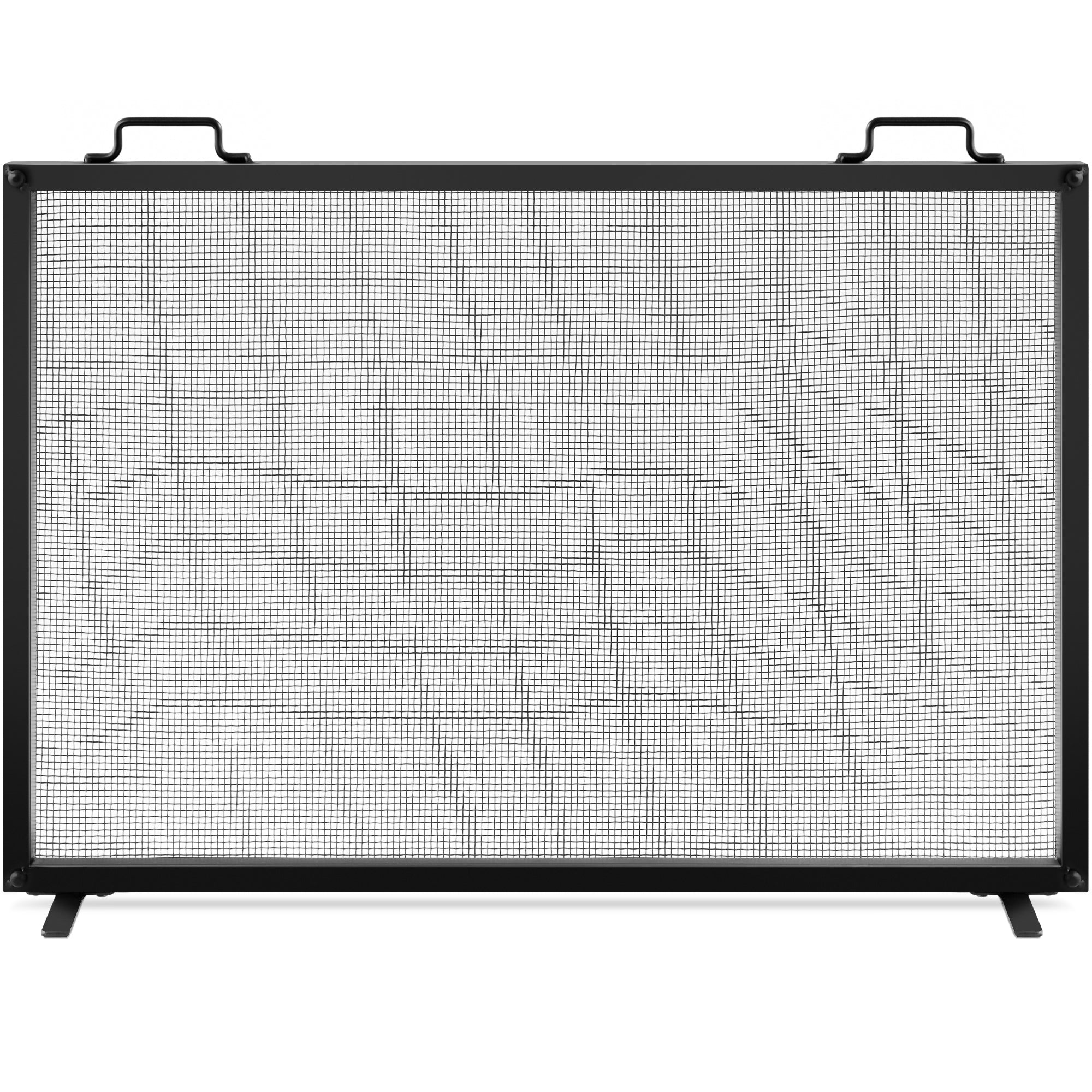 Single Panel Handcrafted Steel Mesh Fireplace Screen w/ Handles
