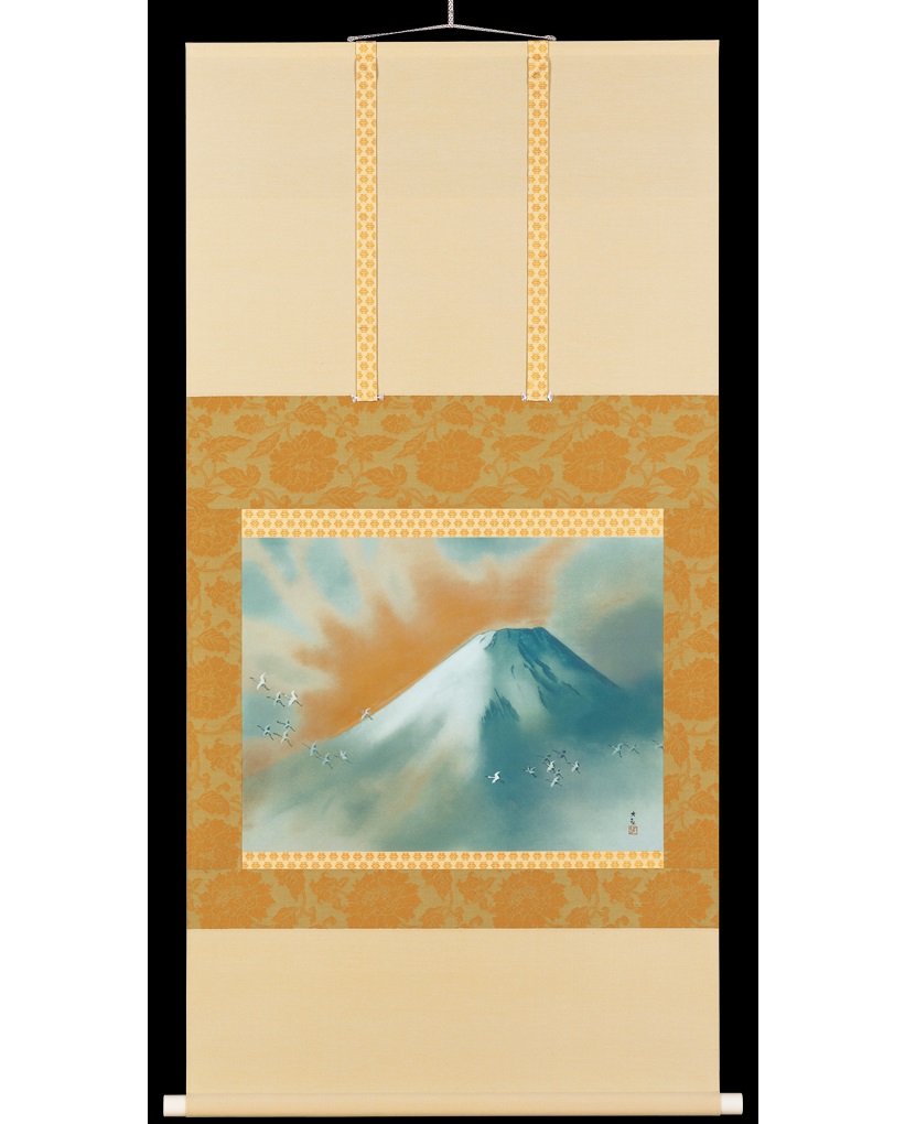 横山大観 絹本複製画 【 日 美 謹 製 】 霊峰飛鶴図 日本の名画 日本画 霊峰飛鶴(れいほうひかく) 横山 大観 手彩仕上 高