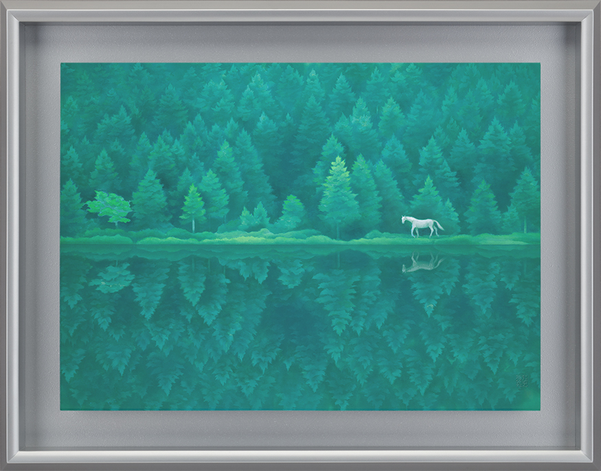 東山魁夷　岩絵具　肉筆『梓川』表サイン(印譜)　鑑定證　P10号　額装　b435 5311_e2b3bda8dab8727060b89c7c6