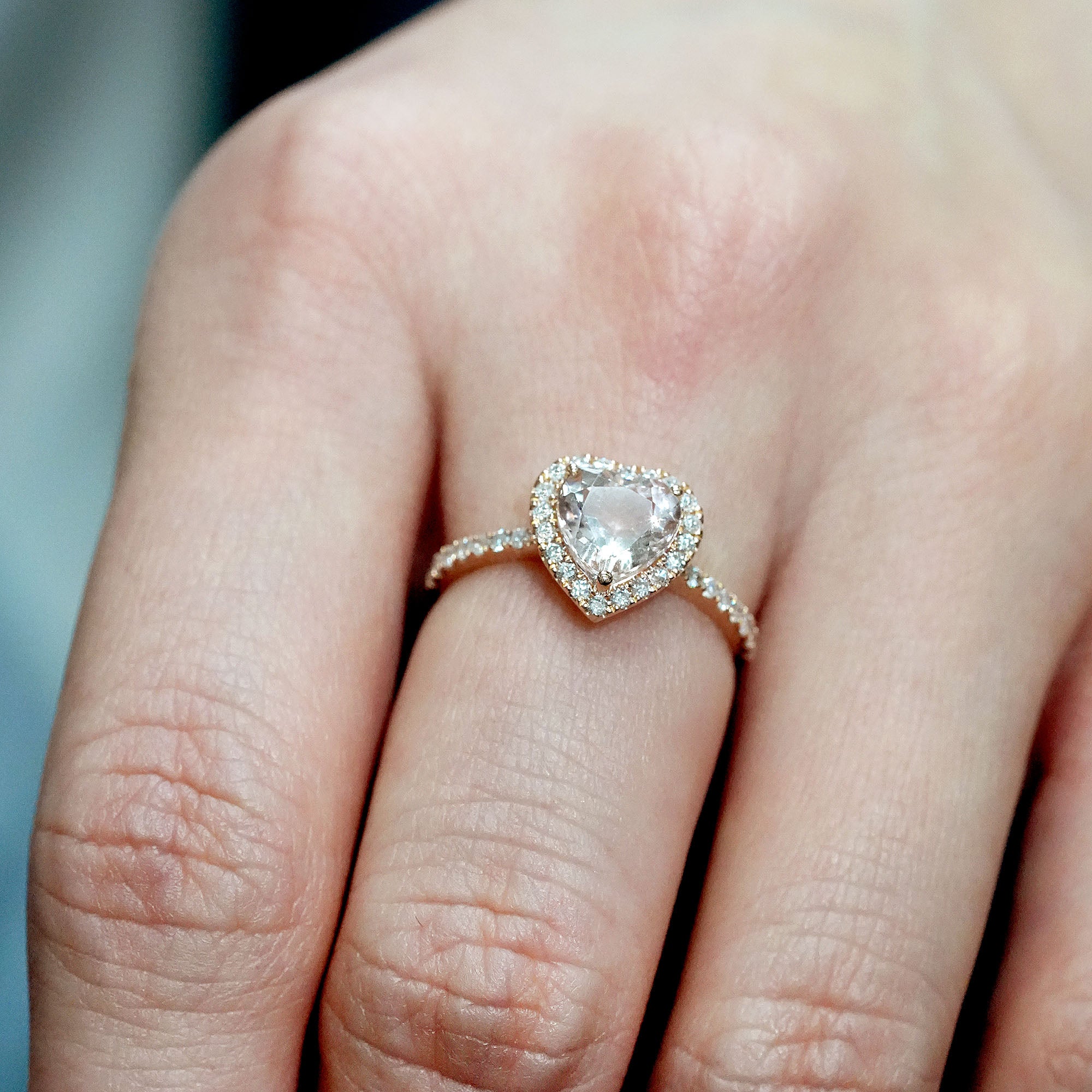 ハート モルガナイト＆ダイヤモンド リング – K18PG