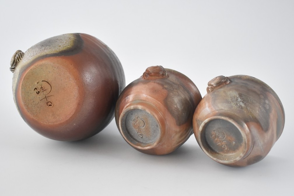 備前焼 小西陶古 蓮と蟹シリーズ 酒器セット 共箱 備前焼 小西陶古 蓮