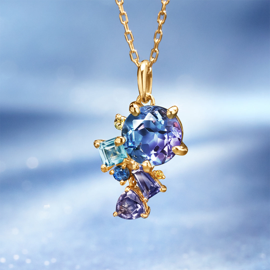 カラーチェンジフローライト×マルチカラージュエル K18/PTペンダント