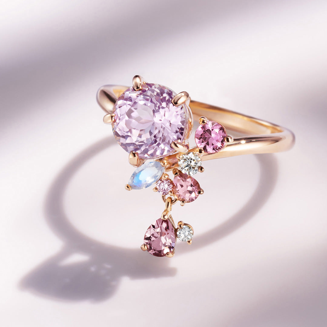 ビズー公式】クンツァイト×マルチカラージュエル K18/PTリング・サクラ