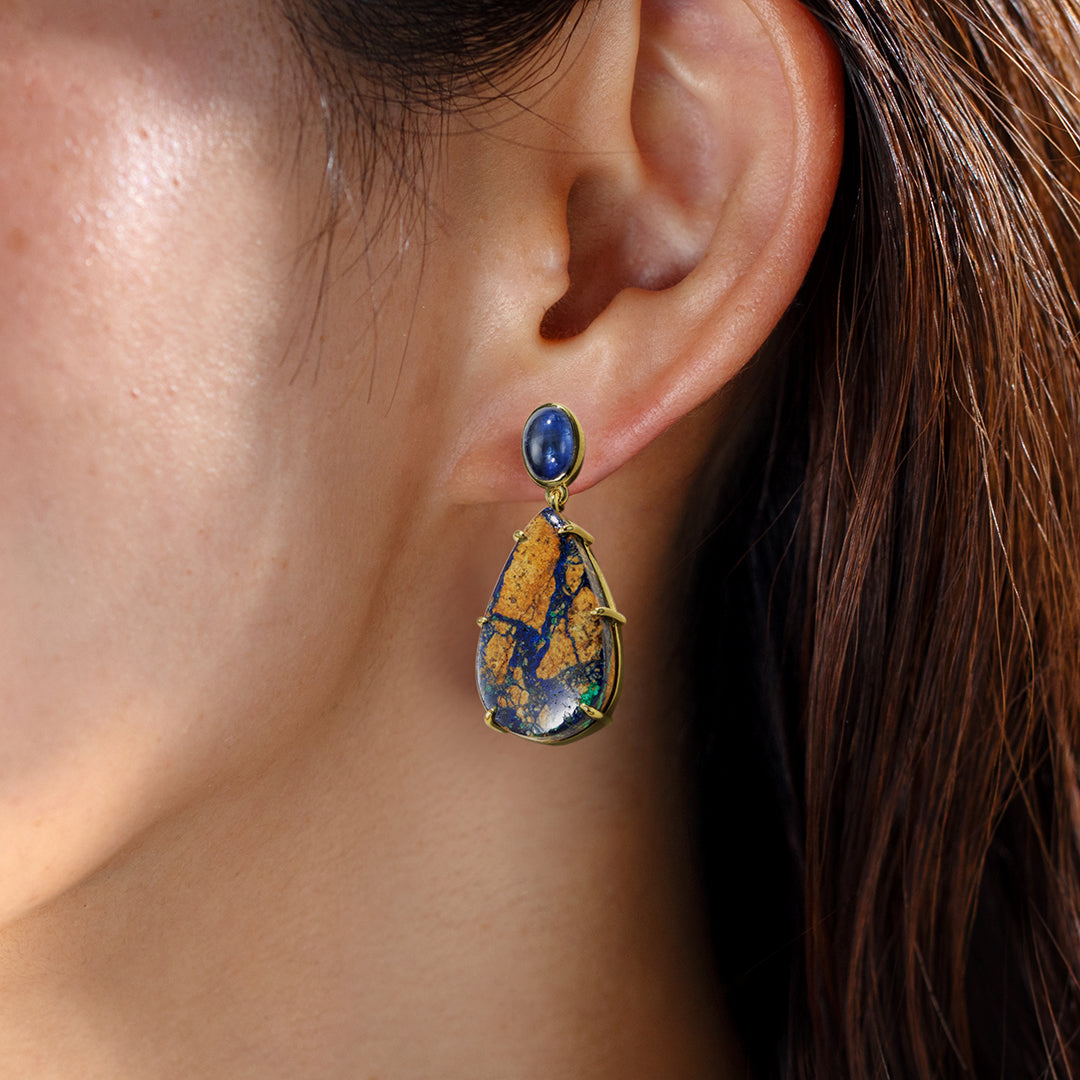 在庫限り・即日発送】アズロマラカイト×カイヤナイト K18ピアス・ザフォラ