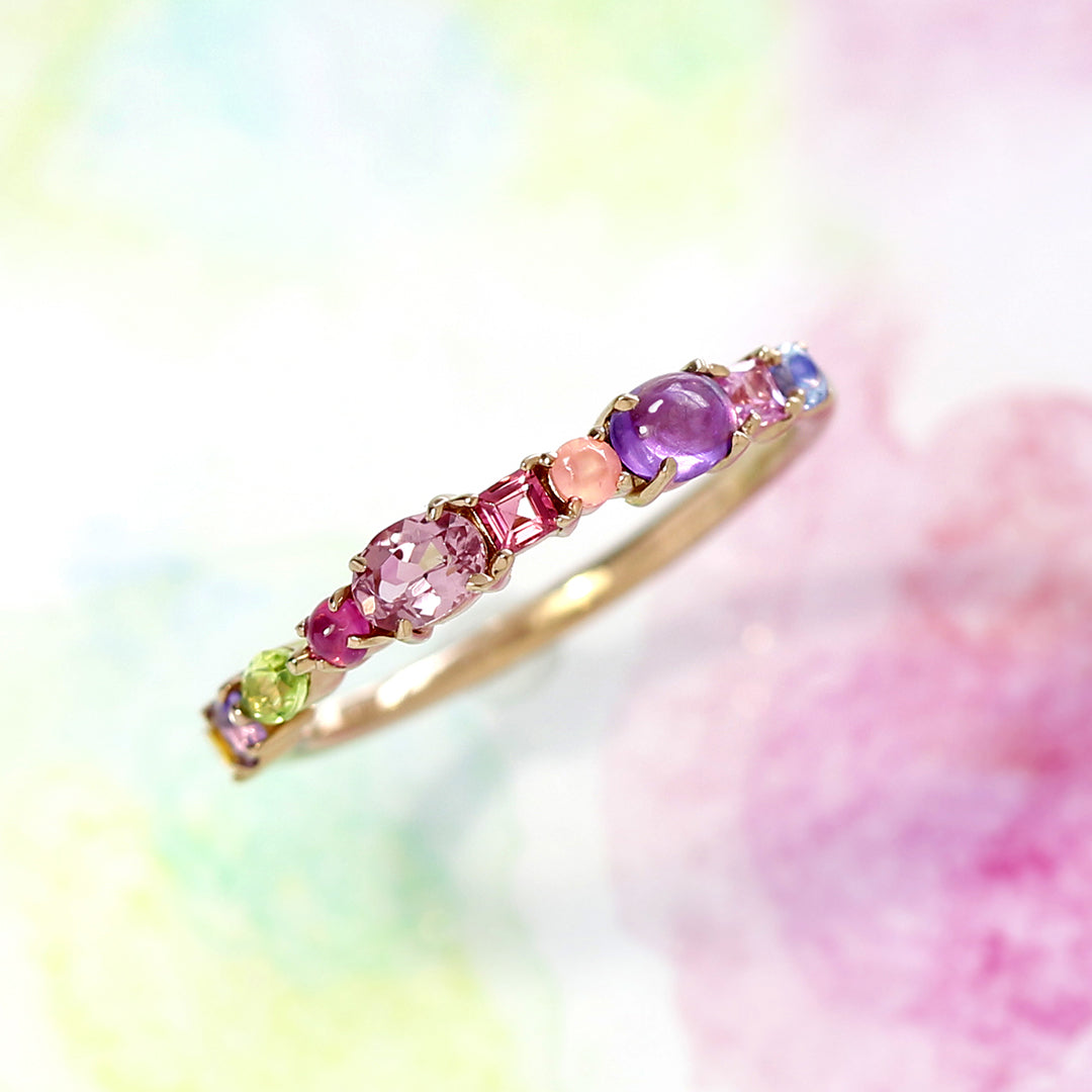 ビズー公式】マルチカラー 桜色 天然石 エタニティ K18(18金) プラチナ