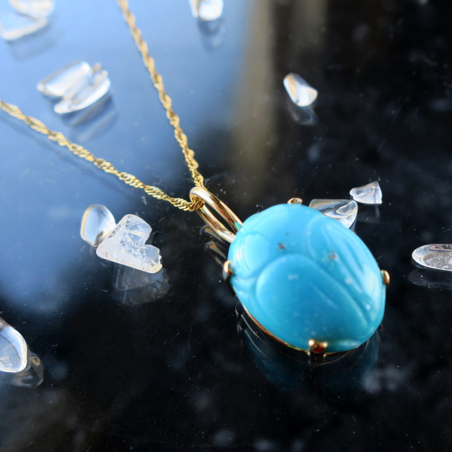 K14】ターコイズ トルコ石 ペンダント スカラベ 縁起もの 爪留め