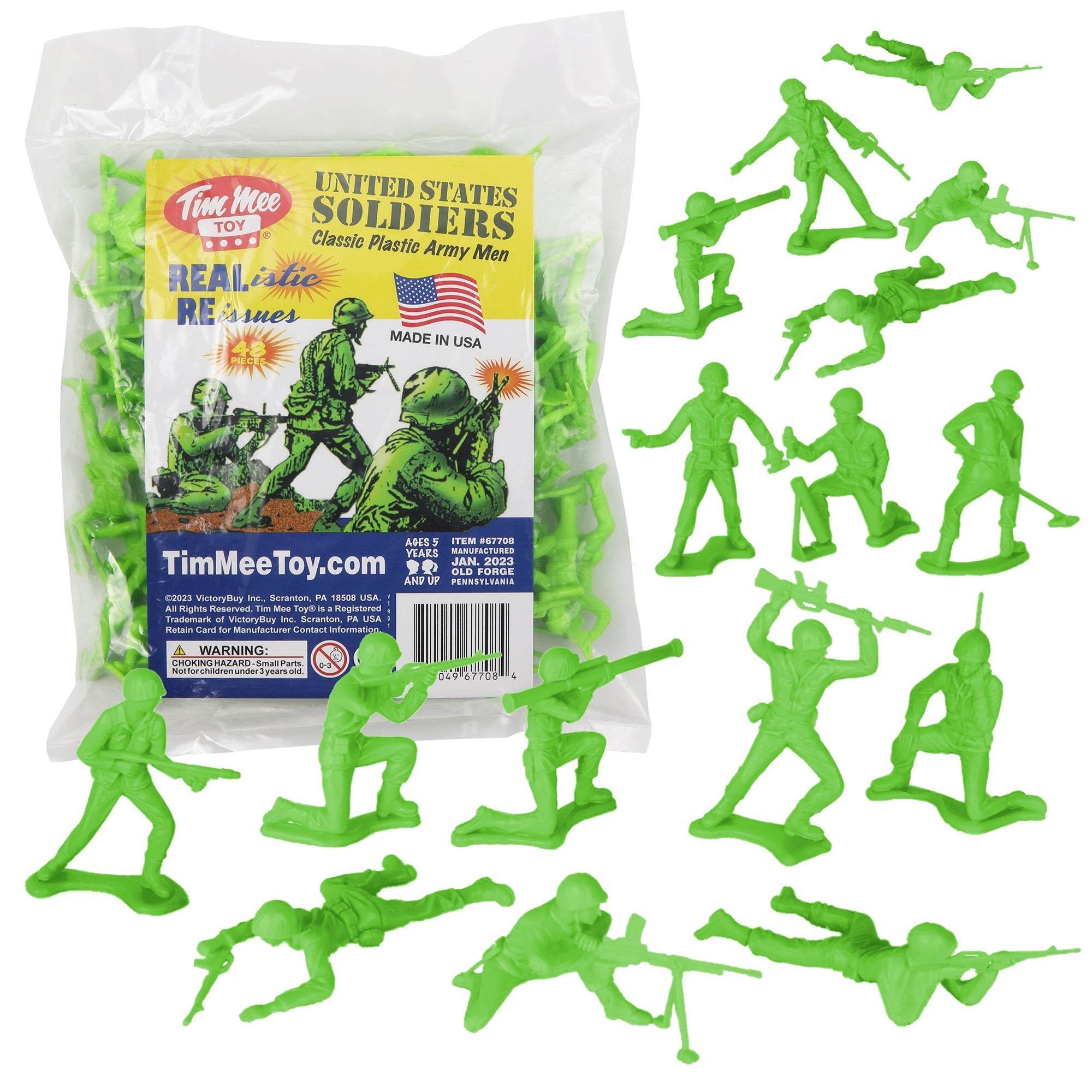 TimMee PLASTIC ARMY Men Lime Green 48pc Toy Soldier Figures - USA