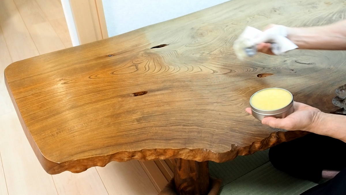 蜜蝋ワックス仕上げでテーブルメンテナンス、撮影用テーブルメンテ動画