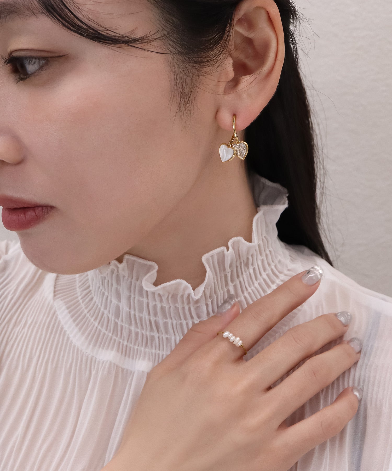 blackdia ocean ダブルハート ジルコニアピアス