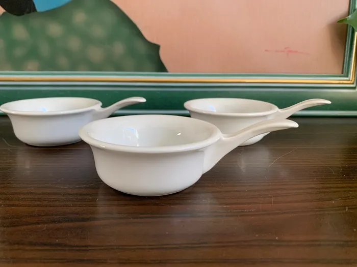 フランス製 70s APILCO アピルコ 陶器 ミニ ソースパン ホワイト 3つ